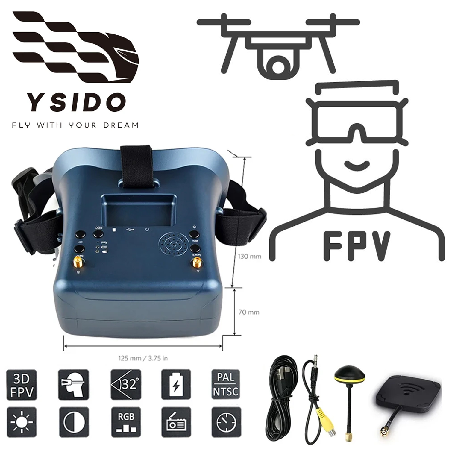 Очки FPV 008D 5,8G 40CH 4,3-дю – обзор и цена Fpv Goggles Headset
